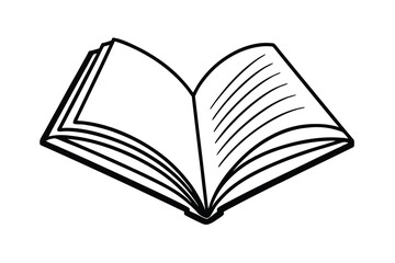 Open book simple line drawing black and white illustration