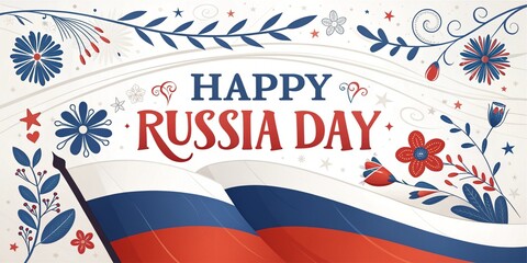 Obraz premium Happy Russia Day celebration banner with national flag and traditional border, perfect design for independence or national holiday event on june 12
