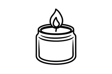 Lit candle in glass jar simple line art illustration