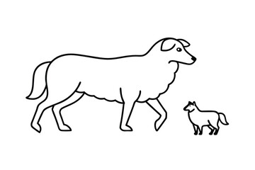 Large dog and small dog line art illustration simple design