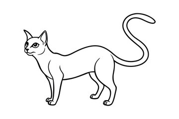 Elegant outline drawing of a slender cat in profile