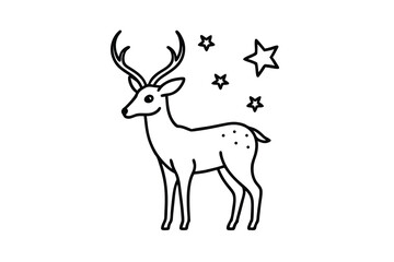 Magical deer line art illustration stars night sky