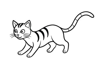 Adorable cartoon tabby cat walking outline illustration