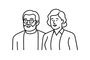 Happy senior couple line art illustration elderly man woman together