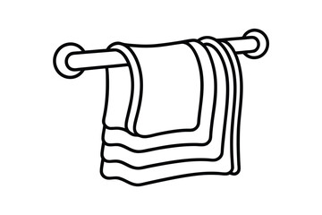 Bathroom towels hanging on towel rack simple line art