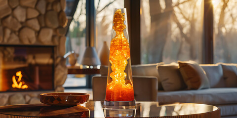 Obraz premium Glowing Lava Lamp on Coffee Table 