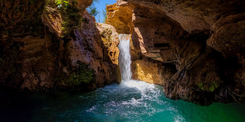 Naklejka premium Aerial view of the Usero waterfall, Bullas, Murcia Region, Spain