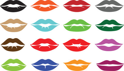 Colorful lips silhouette vector art illustration, colorful lips vector. Colorful lips icons logo vector.