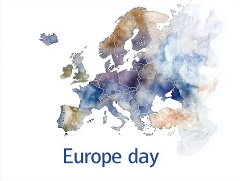 Watercolor map of europe celebrating europe day with soft colors