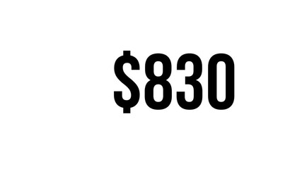 Simple animation of increasing the amount of 1000 dollars. Getting profit. From 0 to 1,000 $ counting count up