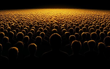 Obraz premium A vast crowd of silhouettes illuminated by a warm golden light, creating a dramatic and powerful scene