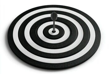 Precision in Focus A Dart Hitting the Bullseye of a Black and White Target