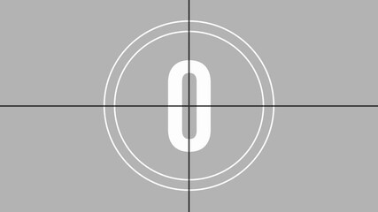 Retro style analog countdown from 5 to 0 with film frame change animation and grey overlay. - Powered by Adobe