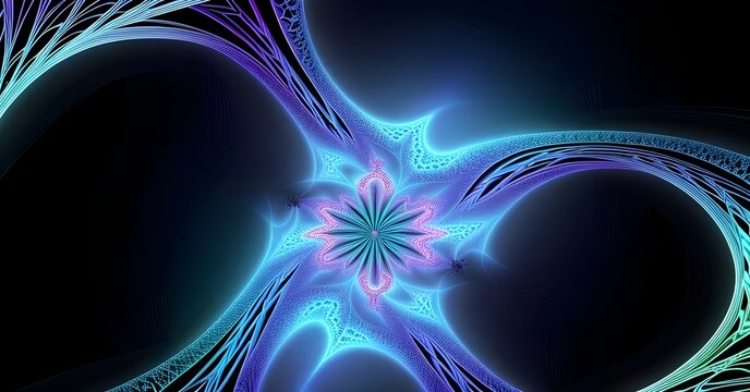 Cyan fractal background with harmonic patterns and clean left space ideal for overlay text or UI elements.