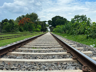 Perspective View of Railway Tracks in Nature