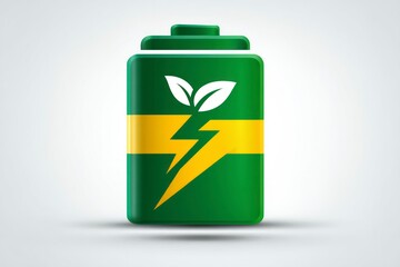 EcoFriendly Battery Icon with Lightning Bolt and Leaf Symbol for Renewable Energy Concepts