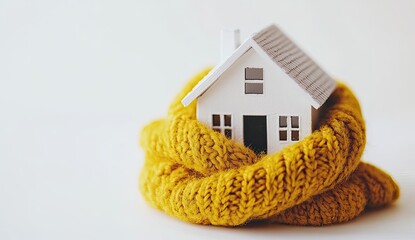 Cozy miniature house wrapped in warm yellow yarn