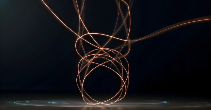 Dynamic Lissajous light trails swirl on dark surface with subtle central fade for text or logo.