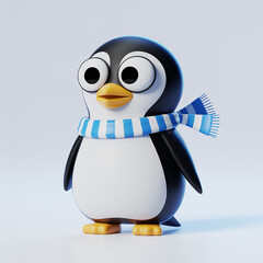 Fototapeta premium Adorable 3D Render of a Penguin Wearing a Striped Scarf