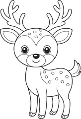 Cute Cartoon Deer Coloring Page Illustration for Kids Activity
