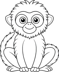 Cute Cartoon Monkey Illustration for Coloring Book or Other Designs