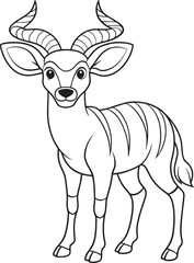 Cute Nyala Antelope Cartoon Character Black and White Outline