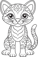 Cute Cartoon Ocelot Illustration for Coloring Book or Page