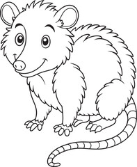 Cute opossum cartoon illustration for coloring book or educational materials