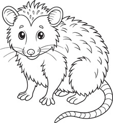 Cute Cartoon Opossum Illustration for Coloring Book or Educational Materials