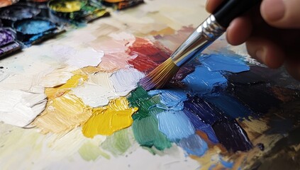Obraz premium Artist mixes vibrant colors on a palette