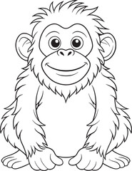 Cute Cartoon Orangutan Outline Illustration for Coloring Book or Page