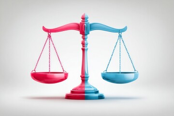 Balanced Scales of Justice in Pink and Blue Symbolizing Equality Fairness and Gender Balance