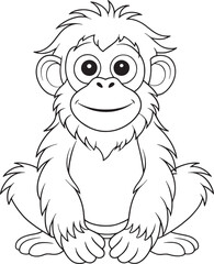 Cute Orangutan Cartoon Outline Illustration for Coloring Book Pages