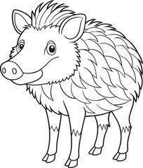 Cute cartoon wild Peccary coloring page for kids activity book