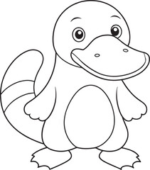 Cute Platypus Cartoon Character Outline for Coloring Book Page