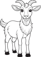 Cute Cartoon Pygmy Goat Illustration in Black and White Outline Style