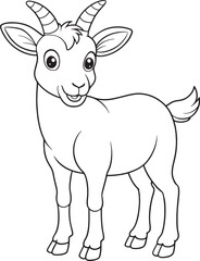 Cute Cartoon Pygmy Goat Kid Outline Illustration for Coloring Book Page