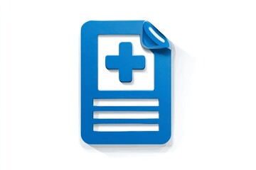 Obraz premium Medical Document Icon with Blue Cross and Lines for Healthcare Medical Records Health Service