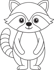 Cute Cartoon Raccoon Outline Illustration for Coloring Book or Page