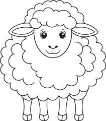 Cute cartoon sheep outline illustration for coloring book or page