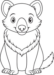 Cute Cartoon Tasmanian Devil Sitting Down Black and White Outline