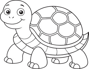 Cute Cartoon Turtle Outline Illustration for Coloring and Design