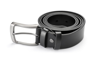 One black leather belt isolated on white