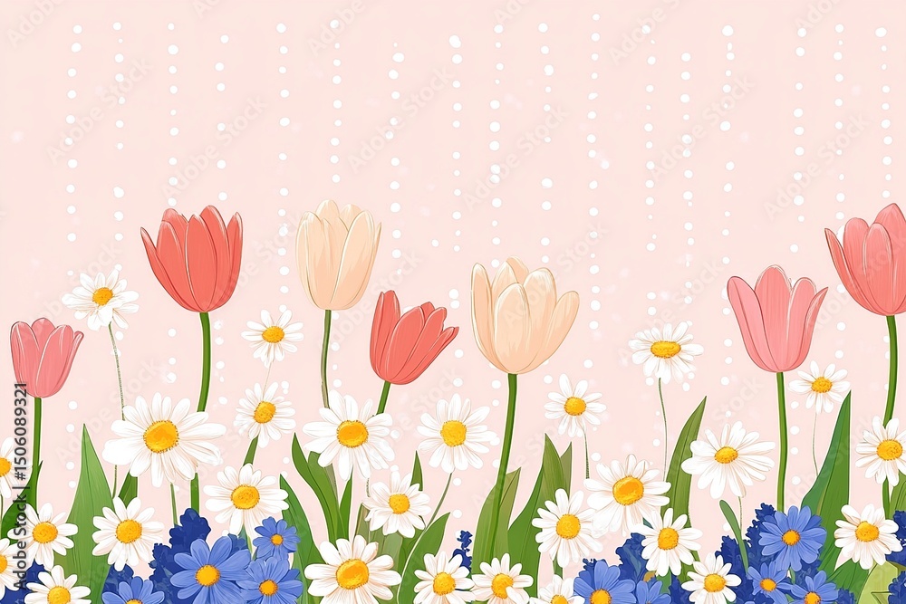 Aufkleber A soft pastel vector background split in half, with one side filled with elegant flowers and the other side free for text or design.
