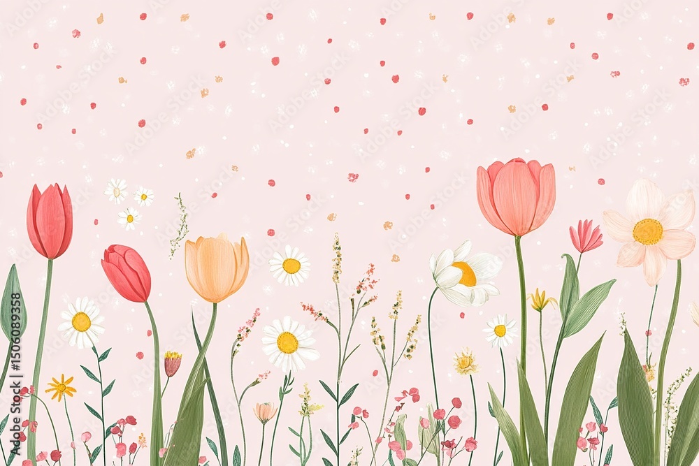 Aufkleber a soft pastel vector background split in half, with one side filled with elegant flowers and the oth