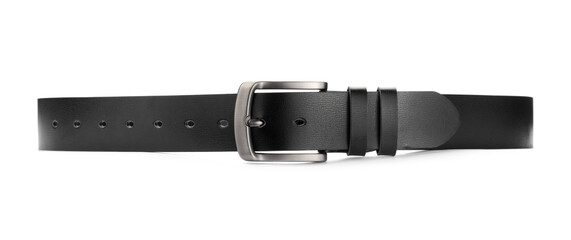 One black leather belt isolated on white