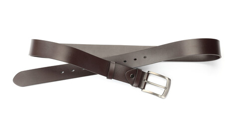 One brown leather belt isolated on white