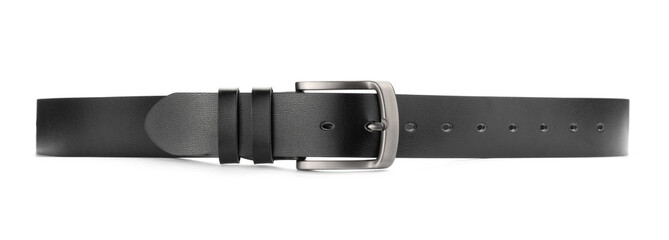 One black leather belt isolated on white