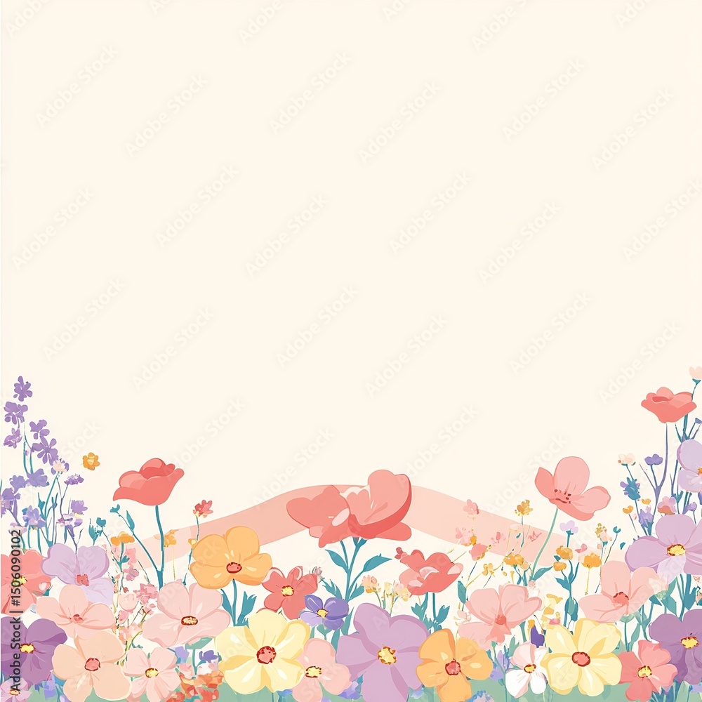 Aufkleber a soft pastel vector background split in half, with one side filled with elegant flowers and the oth