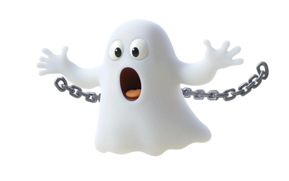 Haunted Animated Ghost Prop with Rattling Chains and Shocked Face Isolated on Transparent Background